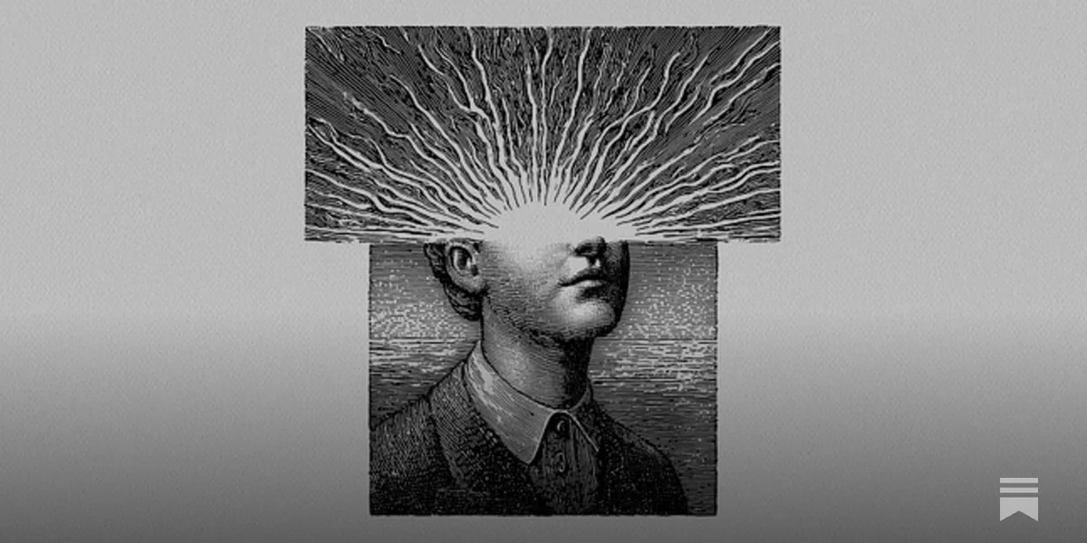 تصویرسازی چهره‌ای که از سر آن شبکه‌ای نورانی شبیه شاخه‌های درخت می‌روید